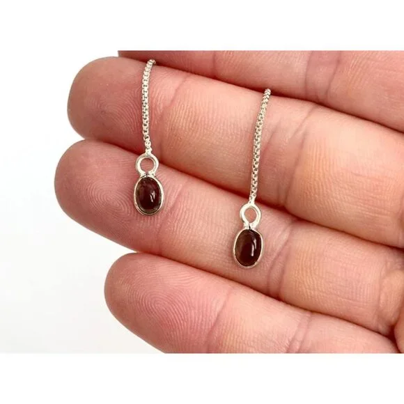 Teardrop Shaped Smoke Glass Threader Style Sterling Silver 925 Dangle Earrings - Picture 8 of 9